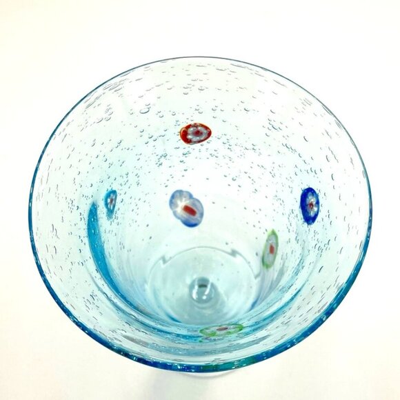 Millefiori Goblet. Bubble Glass Blue 12 oz. Artsy Whimsical - Picture 5 of 5